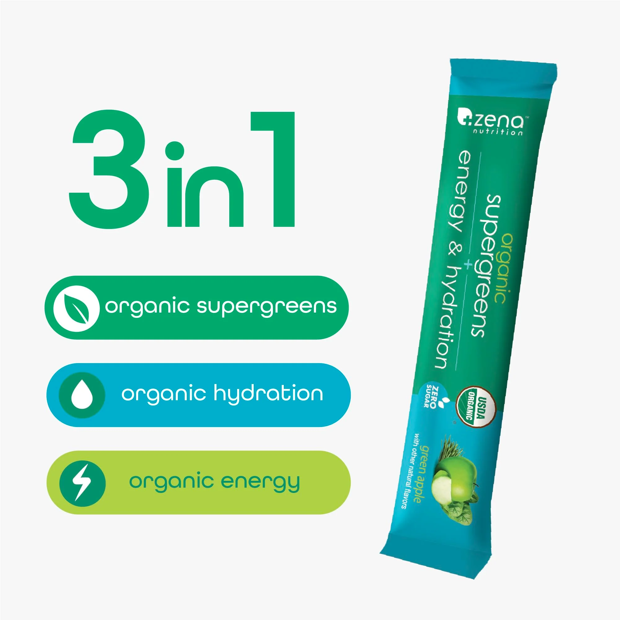 Zena Nutrition Organic Super Greens Energy & Hydration Powder — 70+ Superfoods, 0 Sugar, 5g Fiber, 40 Packets - Image 9