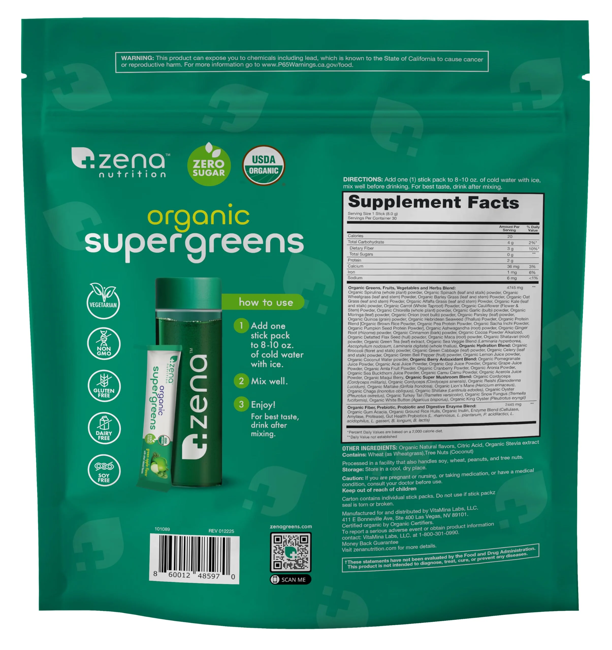 Zena Nutrition Organic Super Greens Powder — 70+ Superfoods, 0 Sugar, 30 Packets - Image 8