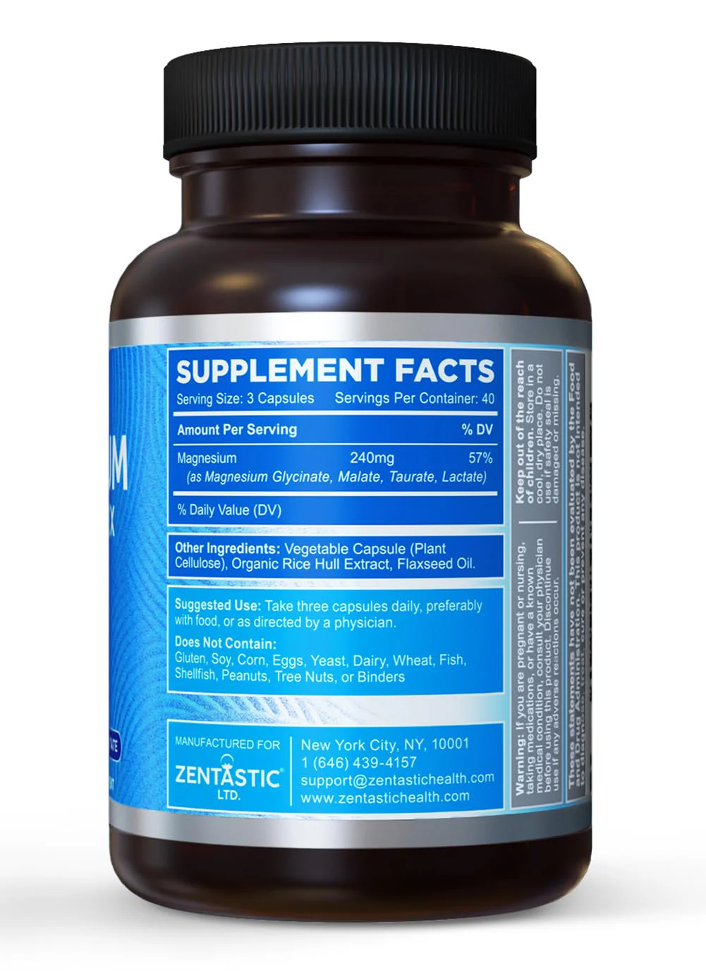 Zentastic Magnesium Complex – 600 Magnesium Capsules – Chelated Magnesium Glycinate, Malate, Taurate & Lactate | Support Bones & Muscles - Image 3