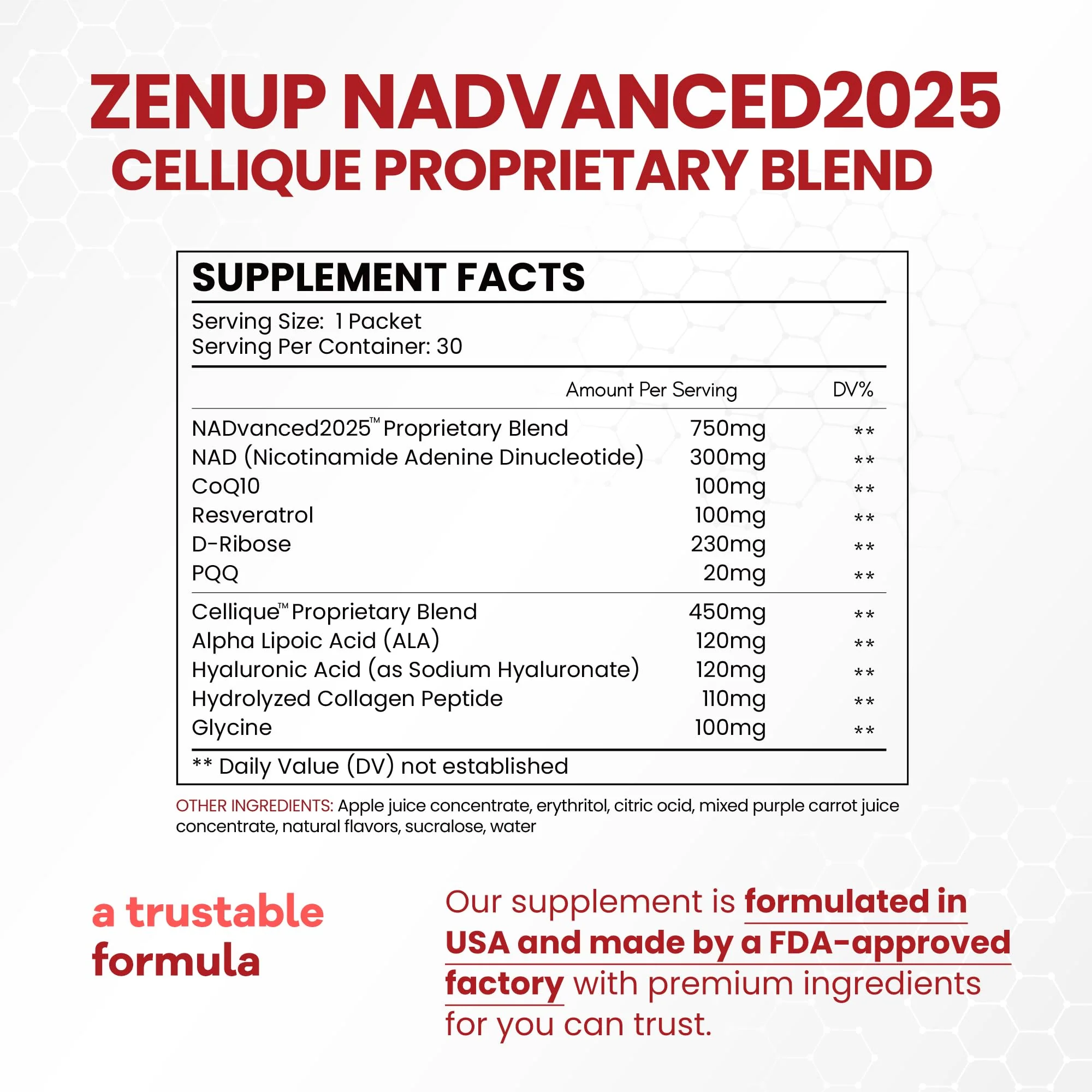 ZenUP NAD+ Extra Strength 1200mg Stick Pack – CoQ10, Resveratrol, D-Ribose & D-PQQ | 30 Packets - Image 3