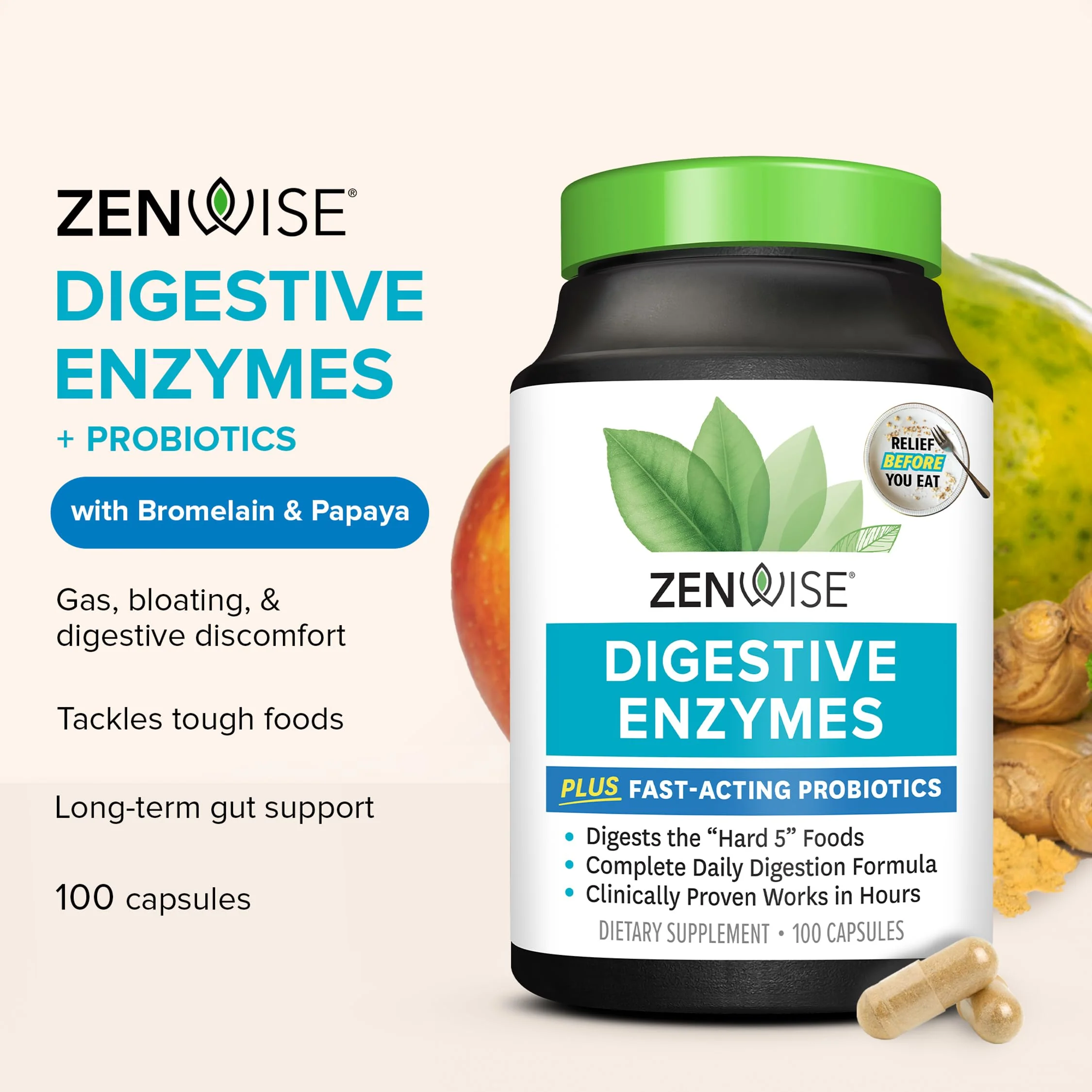 Zenwise Health Digestive Enzymes for Gut Health & Bloating Relief - 100 Count - Image 2