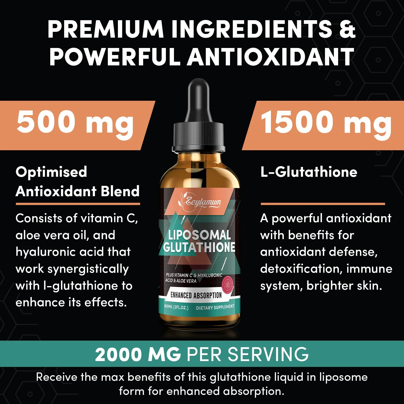 Zeylamum 2000MG Liposomal Glutathione Drops – Ultra Absorption & Skin Support, 16.16 oz - Image 5