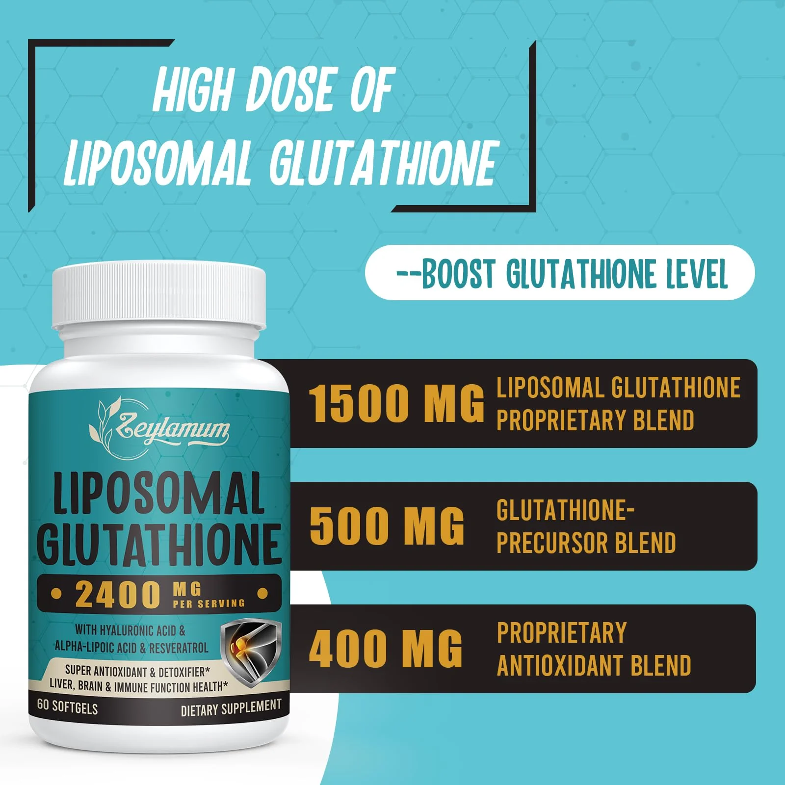 Zeylamum 2400 MG Liposomal Glutathione Softgels – High Absorption, Hyaluronic Acid & Resveratrol, 240 Softgels - Image 10