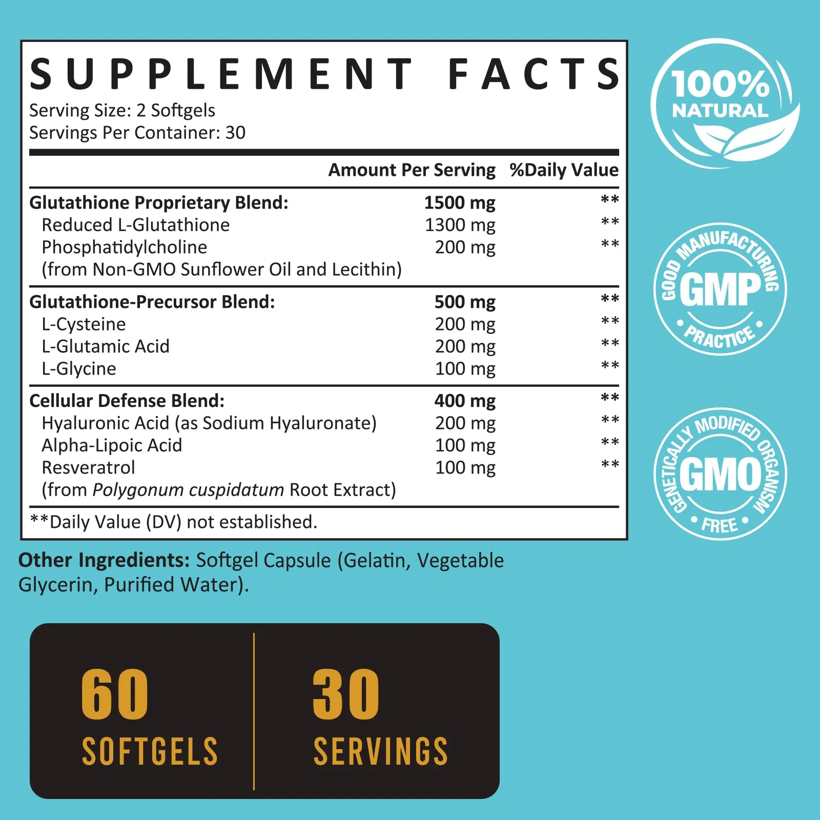 Zeylamum 2400 MG Liposomal Glutathione Softgels – High Absorption, Hyaluronic Acid & Resveratrol, 240 Softgels - Image 2