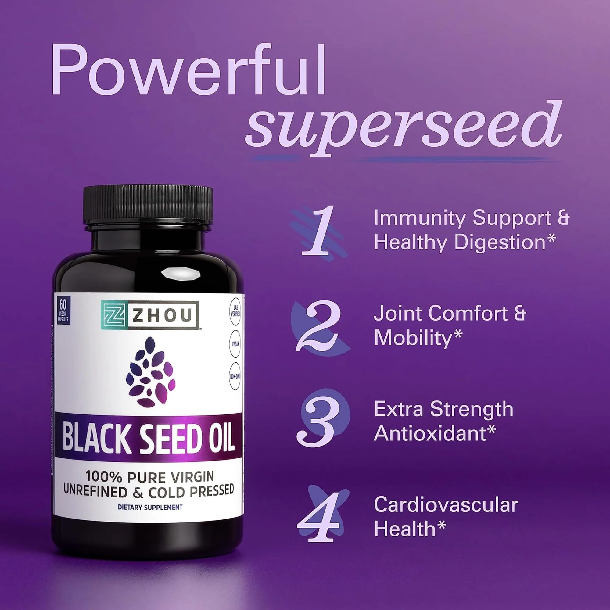 ZHOU Black Seed Oil Capsules – Cold-Pressed Nigella Sativa, 60 Capsules (Pack of 2) - Image 2