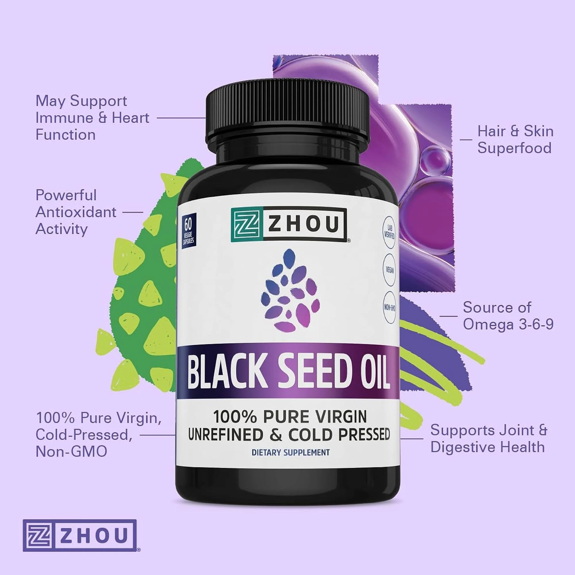 ZHOU Black Seed Oil Capsules – Cold-Pressed Nigella Sativa, 60 Capsules (Pack of 2) - Image 3