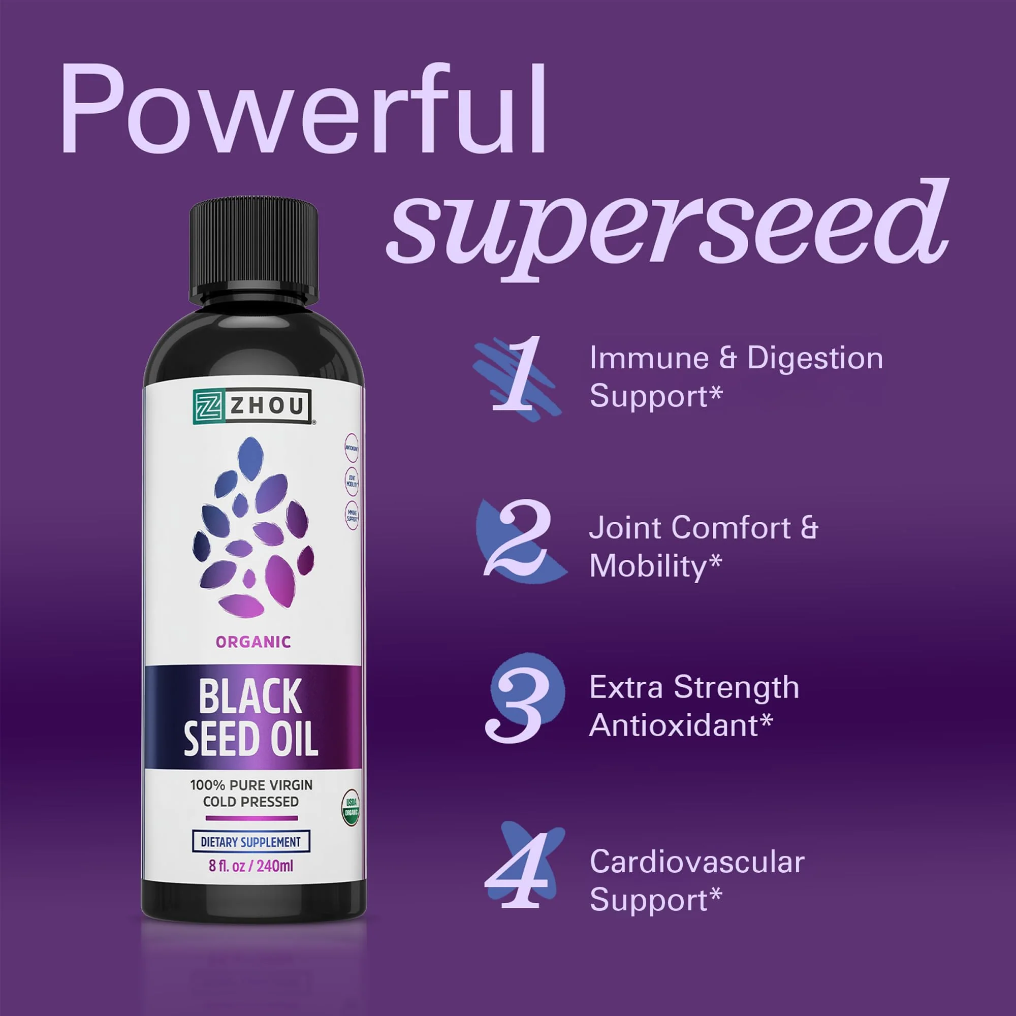 ZHOU Black Seed Oil & Capsules – Pure Nigella Sativa, Cold Pressed, 8 oz + 60 Capsules - Image 3