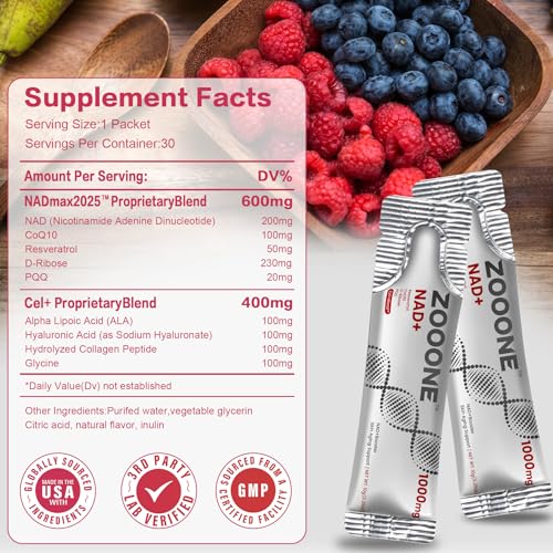 Zooone NAD+ Supplement with Resveratrol - 1000mg NMNH, Anti-Aging & Energy Support for Men & Women, 30 Pockets - Image 2