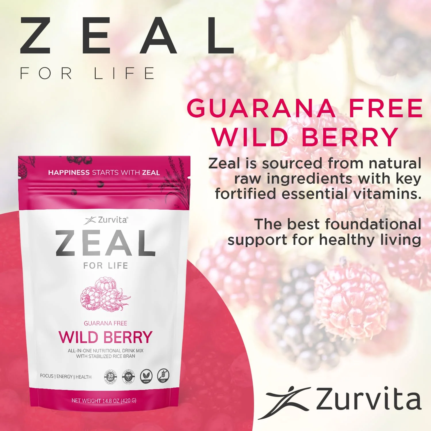 Zurvita Zeal for Life 30-Day Wellness Bag - Wild Berry (Guarana Free) • 420 g - Image 11