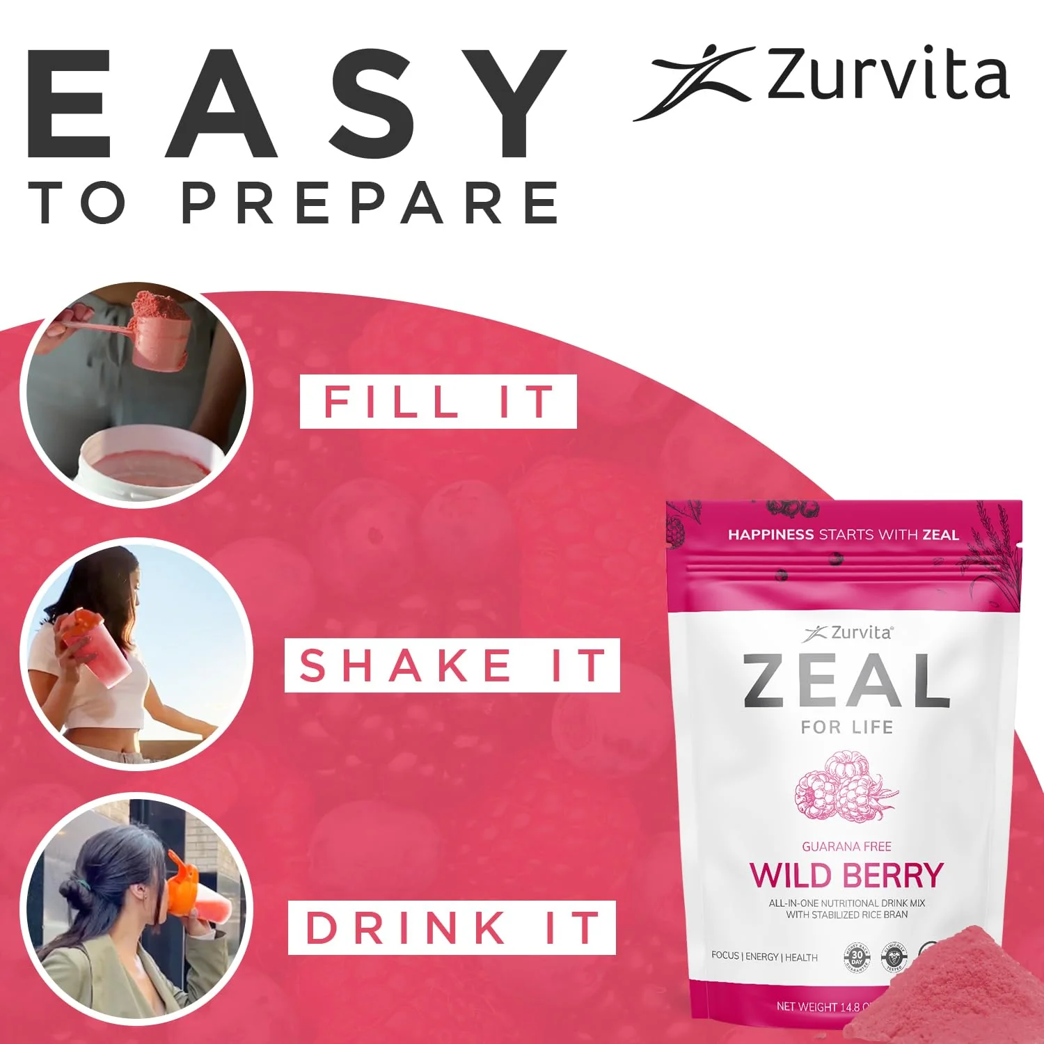 Zurvita Zeal for Life 30-Day Wellness Bag - Wild Berry (Guarana Free) • 420 g - Image 7