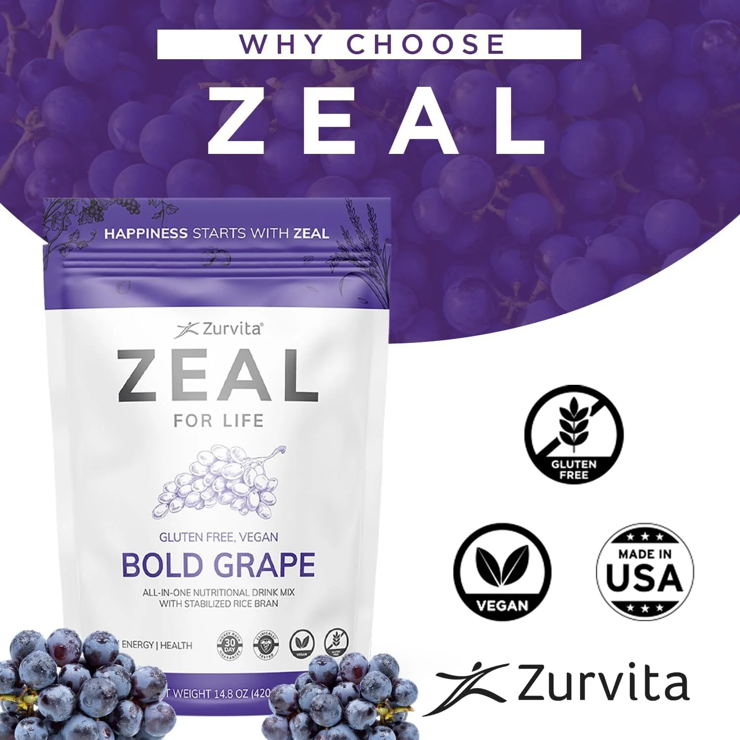 Zurvita Zeal for Life - Bold Grape Flavor | Daily Nutrition for Vitality & Wellness - 30-Day Wellness Bag 420g - Image 6