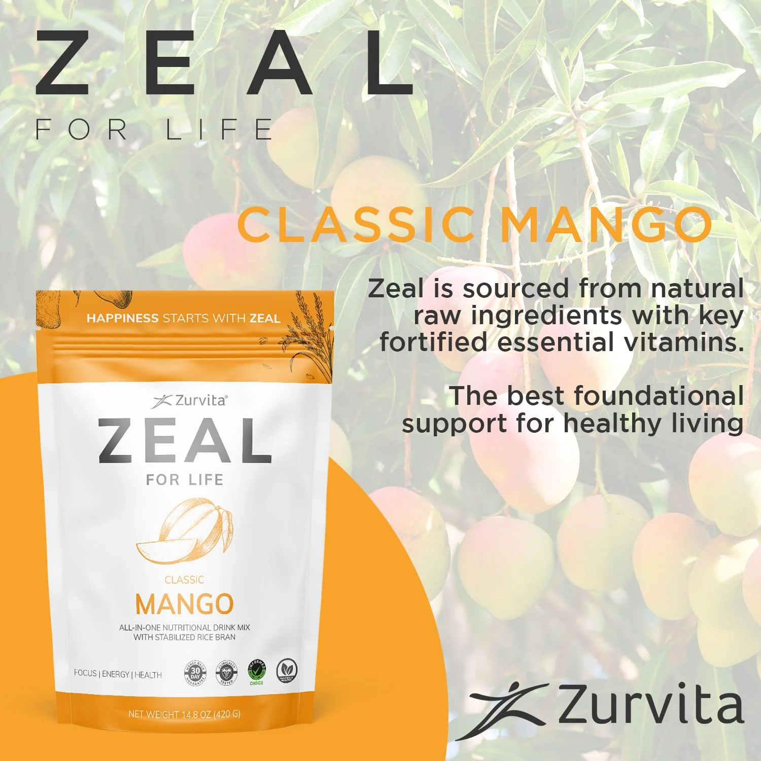 Zurvita Zeal for Life Wellness Drink Mix – Mango Flavor, Gluten-Free & Vegan (30 Servings, 420g) - Image 11