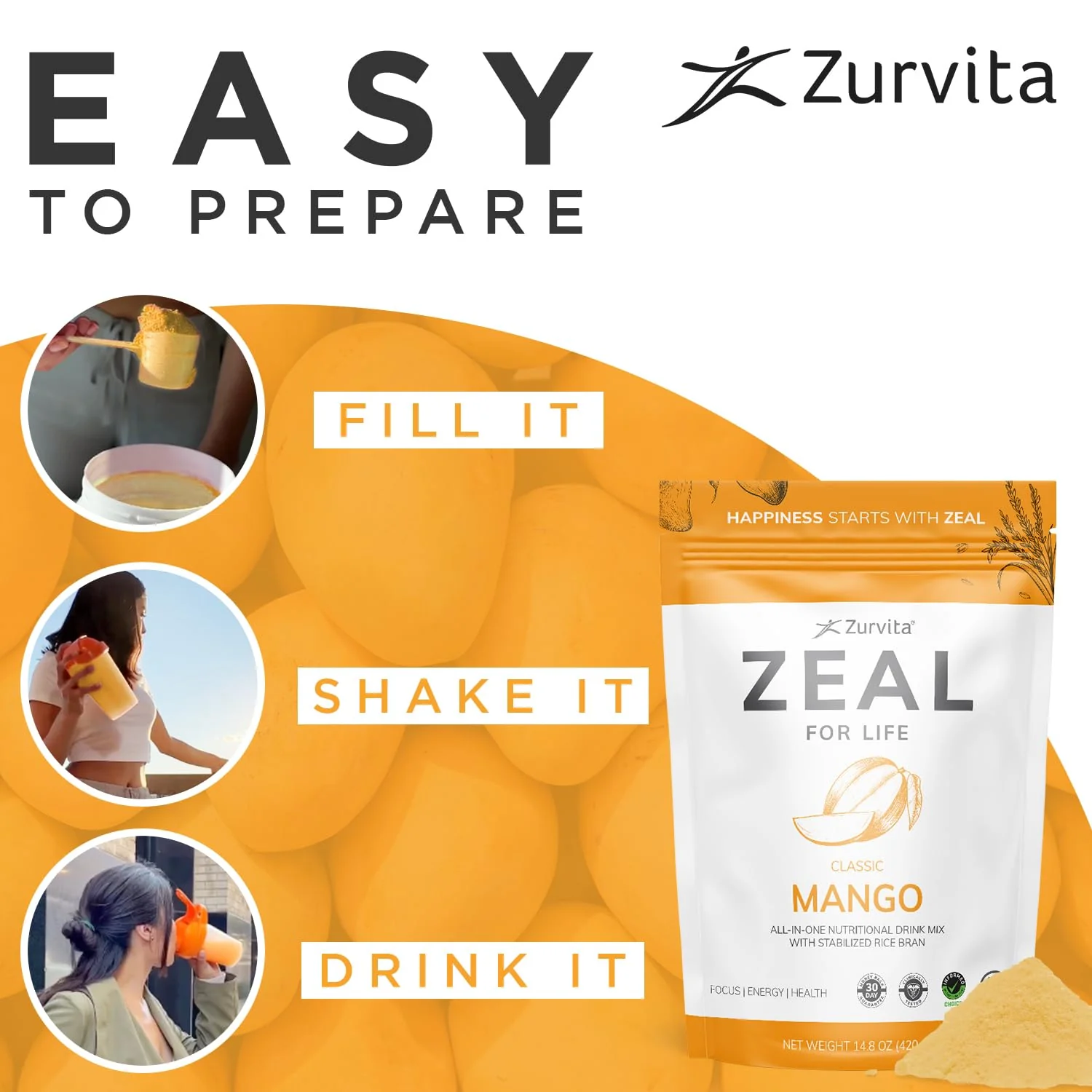 Zurvita Zeal for Life Wellness Drink Mix – Mango Flavor, Gluten-Free & Vegan (30 Servings, 420g) - Image 14