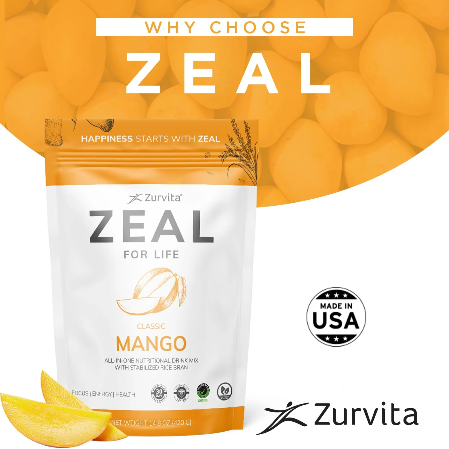 Zurvita Zeal for Life Wellness Drink Mix – Mango Flavor, Gluten-Free & Vegan (30 Servings, 420g) - Image 6