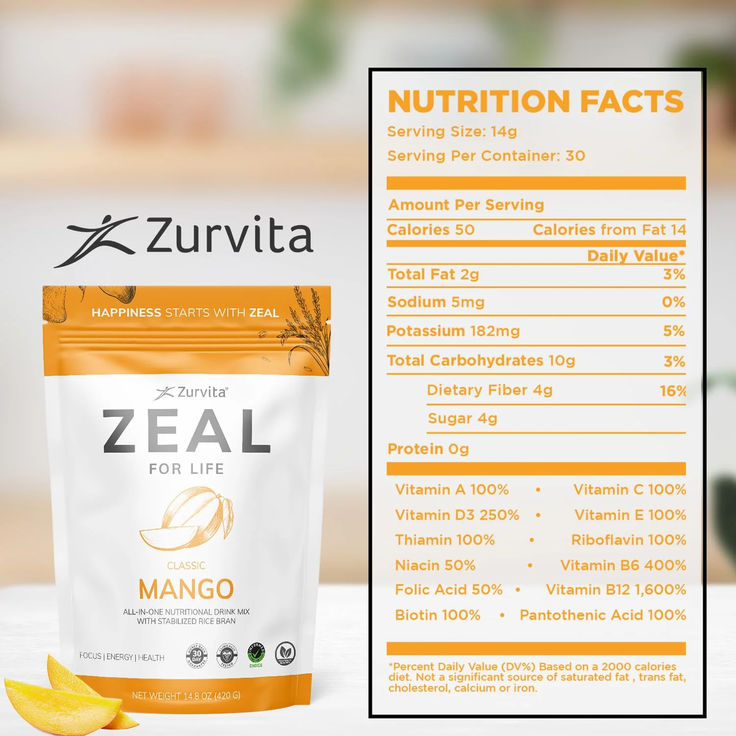 Zurvita Zeal for Life Wellness Drink Mix – Mango Flavor, Gluten-Free & Vegan (30 Servings, 420g) - Image 9